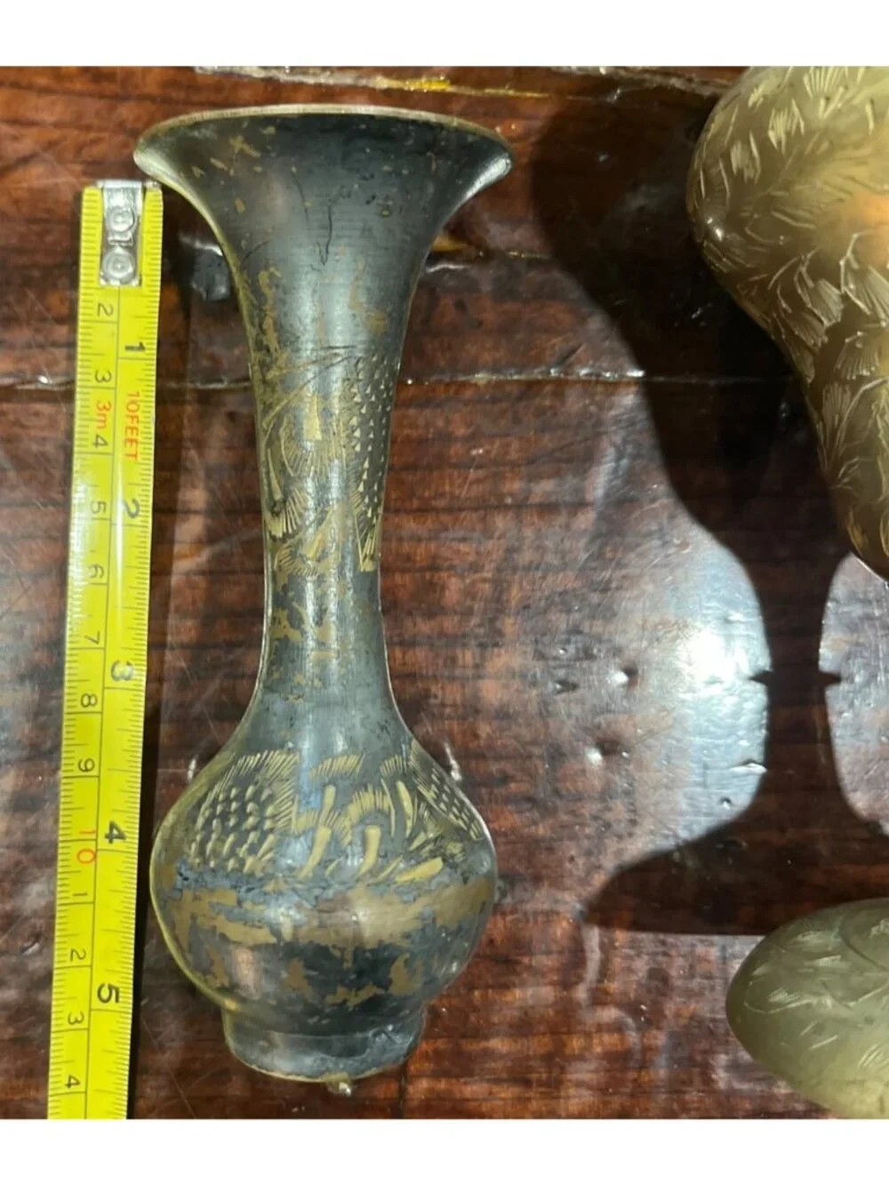 Lot Of 3 Vintage Brass Engraved Decorative Vases With Floral Patterns